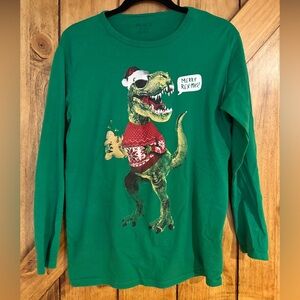 The Children's Place Boys Shirt XXL Christmas Dinosaur Green Long Sleeve
